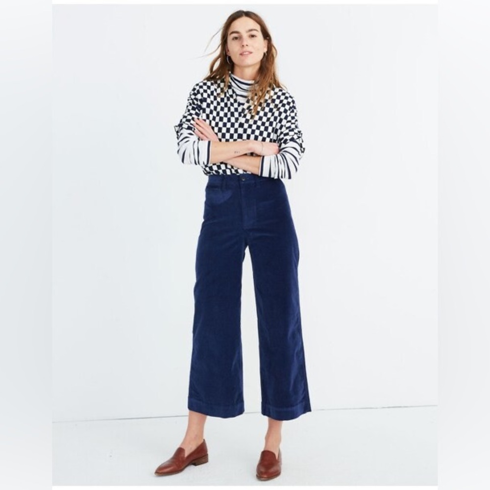Madewell Emmett Wide-Leg Crop Pants in Navy Velveteen 27T